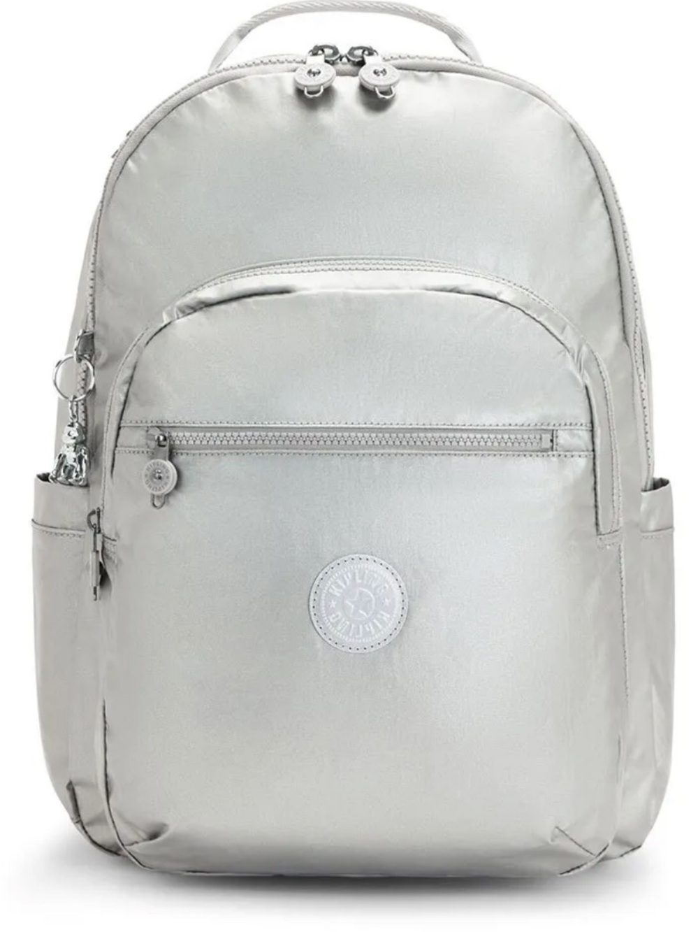 Kipling Seoul Backpack Silver Metallic Nylon Casual school New Unisex No Monkey